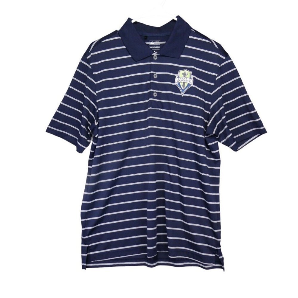 Adidas Seattle Sounders Fc Polo Shirt Sz M Puremotion Golf Short Sleeve Striped‎